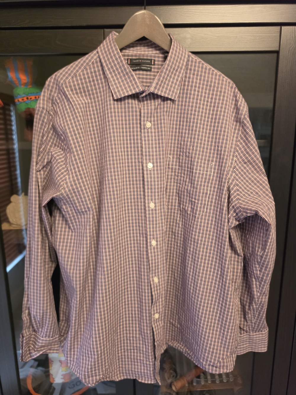Tommy Hilfiger Men's Blue and White Micro-Check Dress Shirt